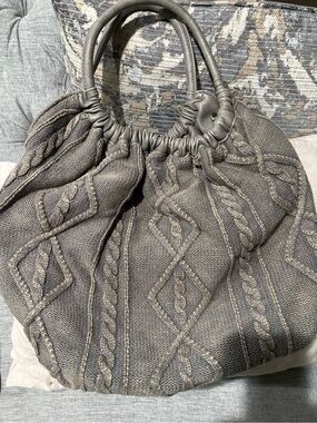 Moda International Gray Cable-Knit Tote with Rounded Handles